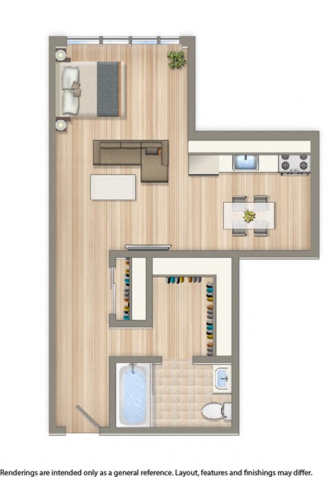 Brunswick 1 studio apartment floor plan